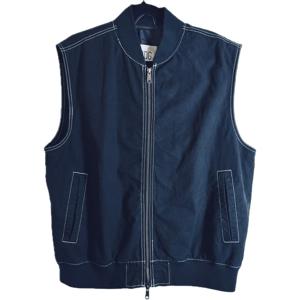 BDG Urban Outfitters Vest Men L Black Canvas Contrast Stitch Zip Up Bomber Style